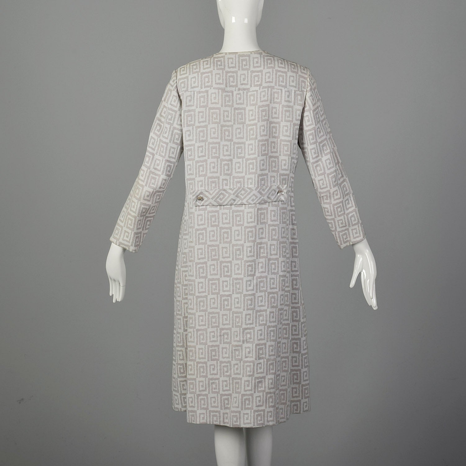 Medium 1960s Gray and White Greek Key Dress Coat