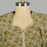 3XL 1950s Day Dress Green Paisley Short Sleeve Volup Cotton Deadstock Zip Front