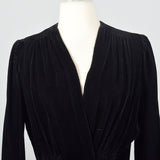1930s Black Velvet Dressing Gown with Decorative Pocket