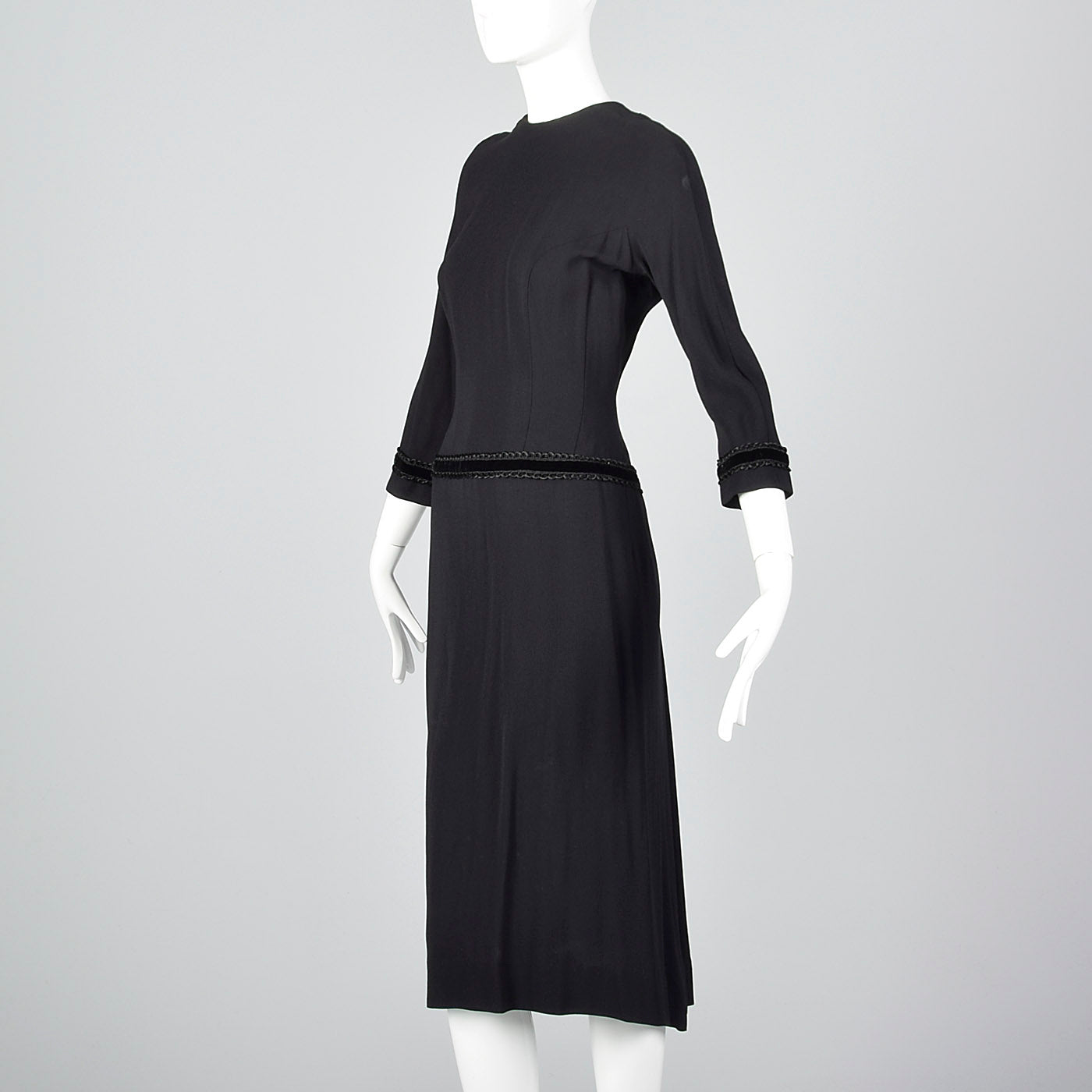 1950s Black Dress with Drop Waist and Bustle Train