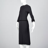 1950s Black Dress with Drop Waist and Bustle Train