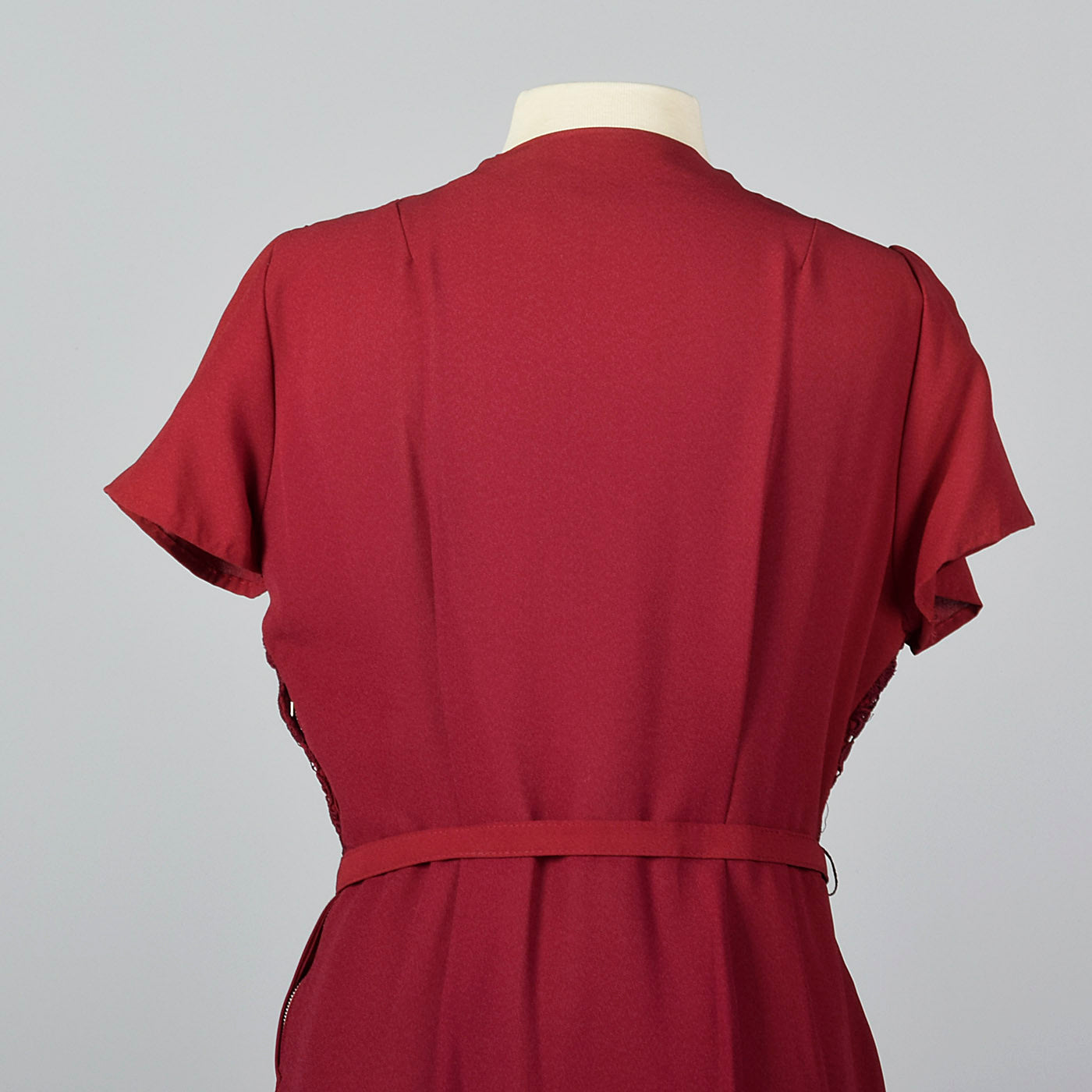 1950s Burgundy Dress with Lace Overlay