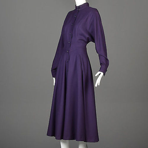 1980s Karl Lagerfeld Purple Wool Midi Dress