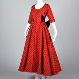 1950s Red Party Dress with Black Taffeta Bow