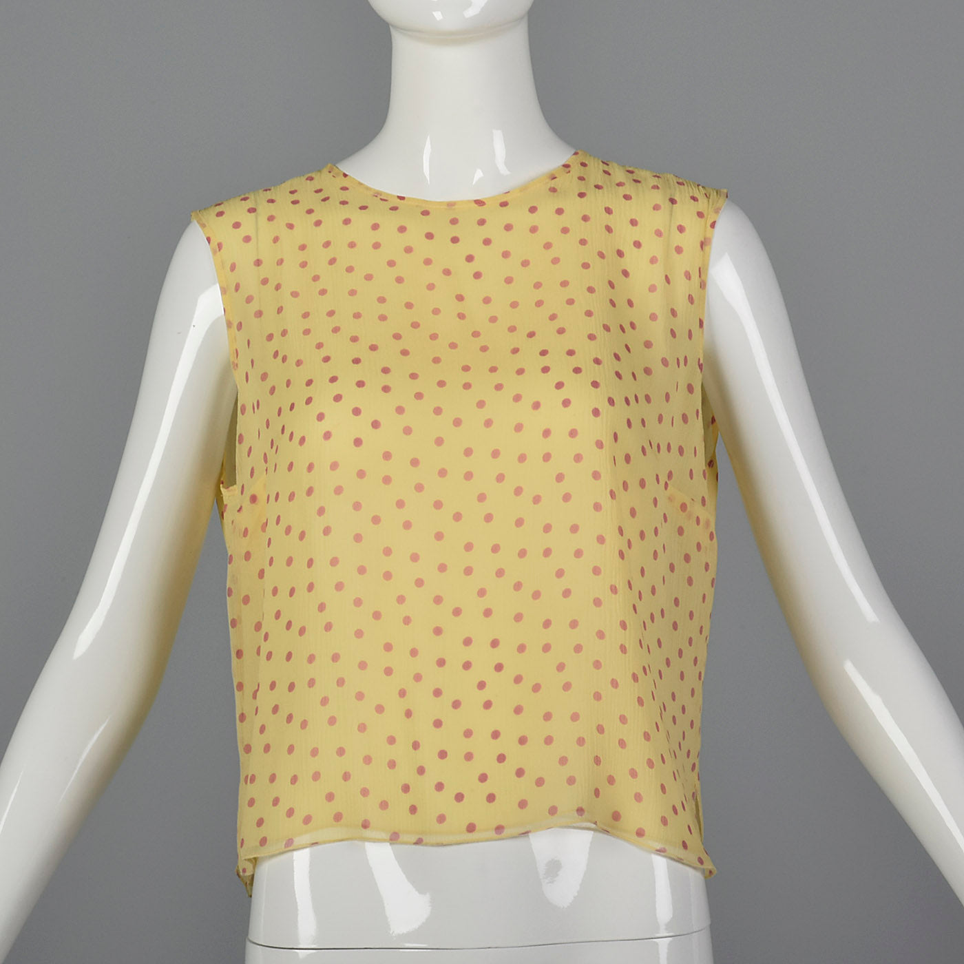 2000s Yellow Silk Blouse with Pink Polka Dots