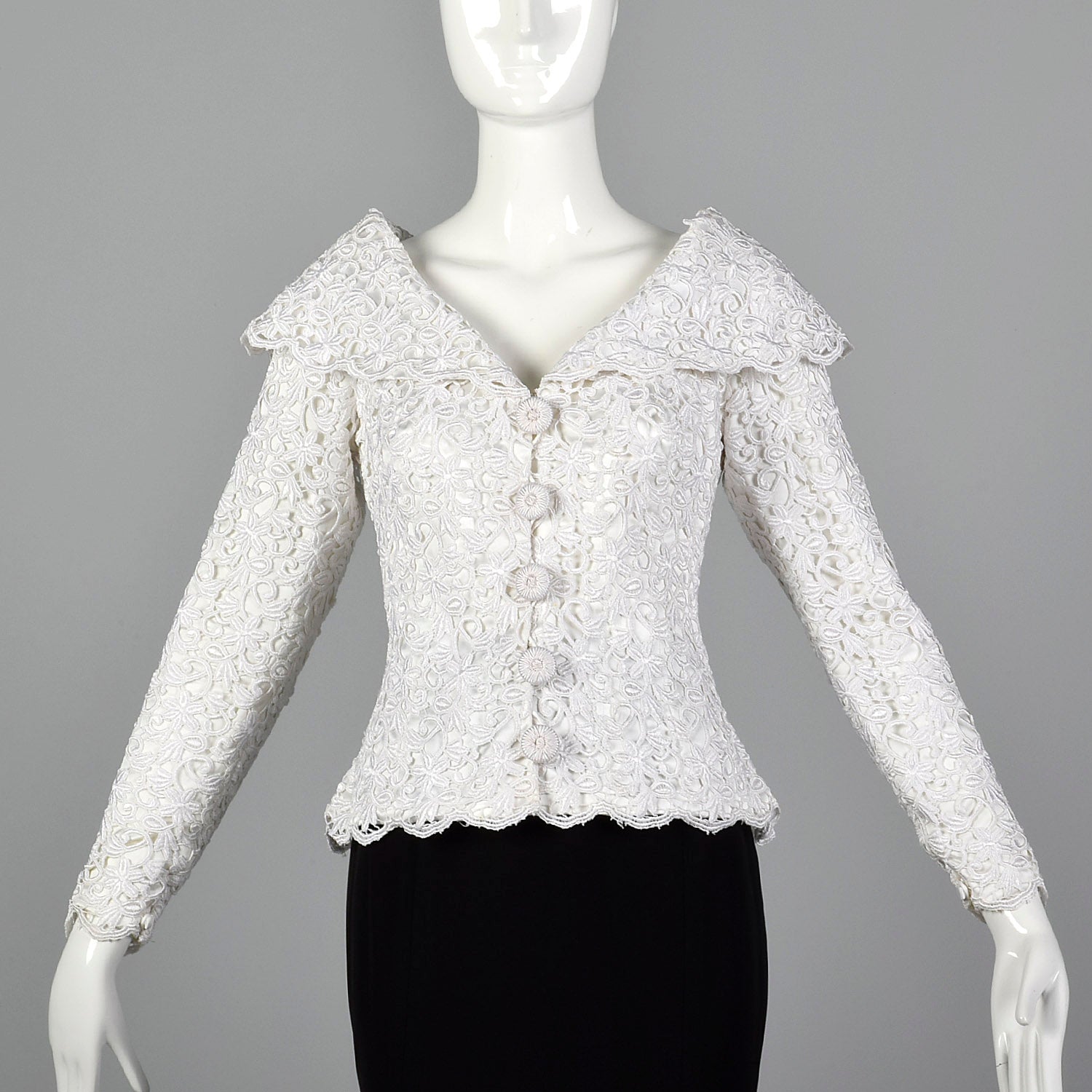 1990s Saks Fifth Ave White Lace Top with Black Mermaid Skirt