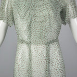 1930s Sheer Blue Silk Dress with Geometric Print
