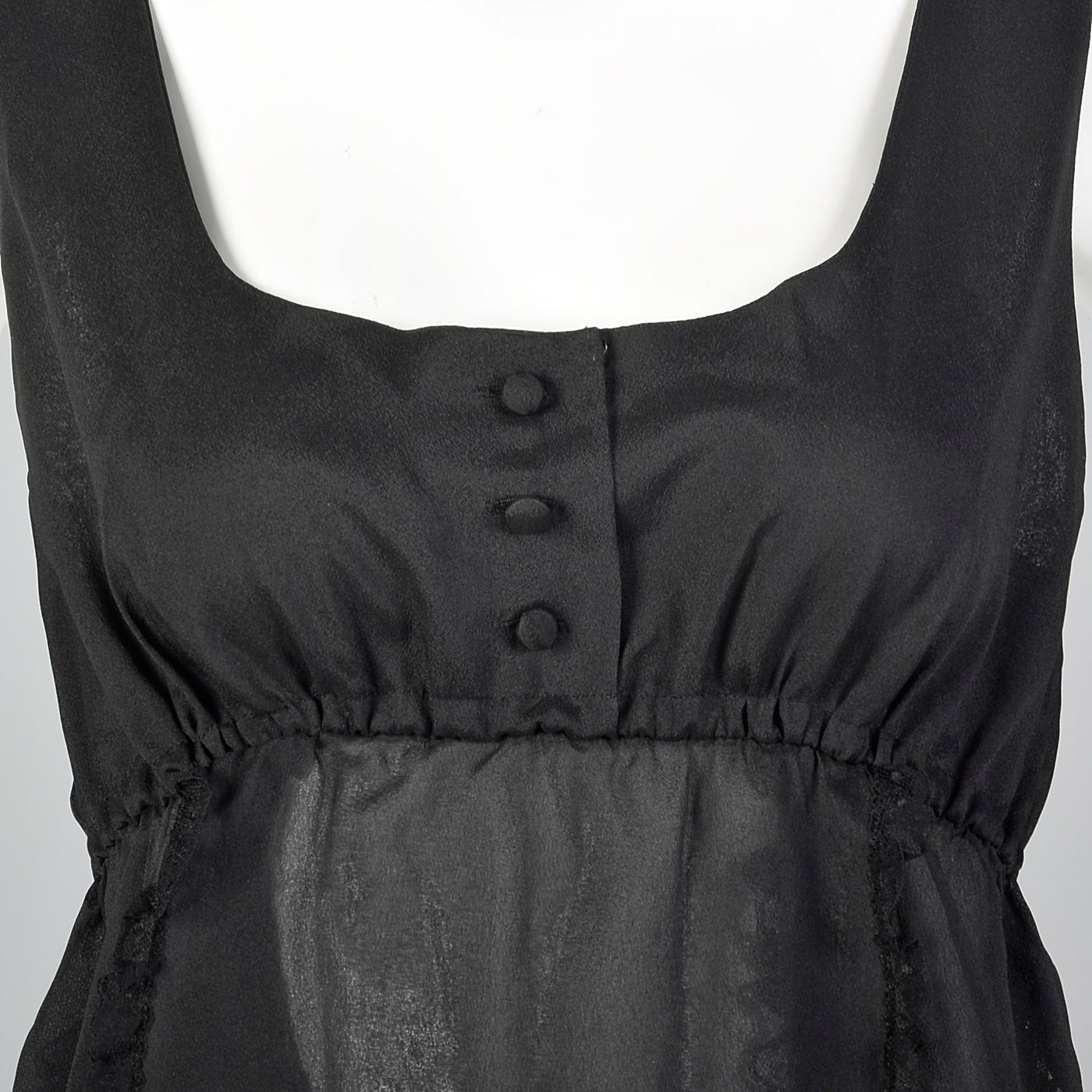1970s Saks Fifth Avenue Sheer Black Nightgown with Car Wash Hem