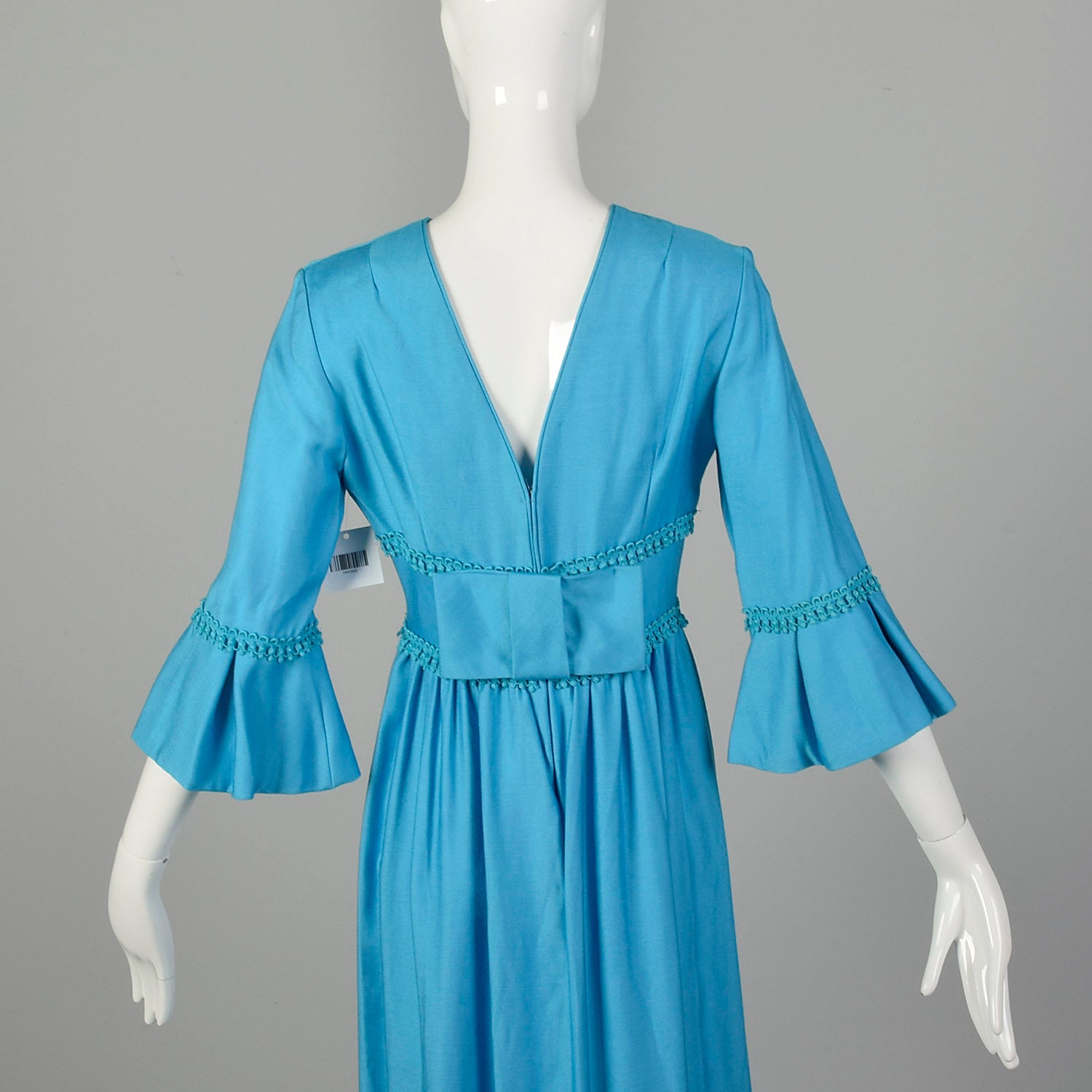 Small 1960s Dress Modest Casual Ruffle Sleeve Blue Maxi