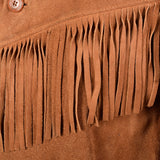 1970s Mens Brown Leather Bohemian Jacket with Fringe Trim