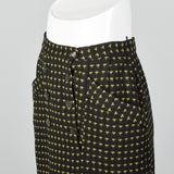Small 1950s Charcoal and Yellow Patterned Pencil Skirt