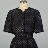 XXS 1950s Adele Simpson Black and White Polka Dot Dress