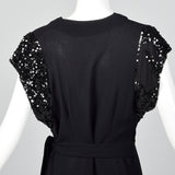 1940s Black Rayon Dress with Sequin Sleeves