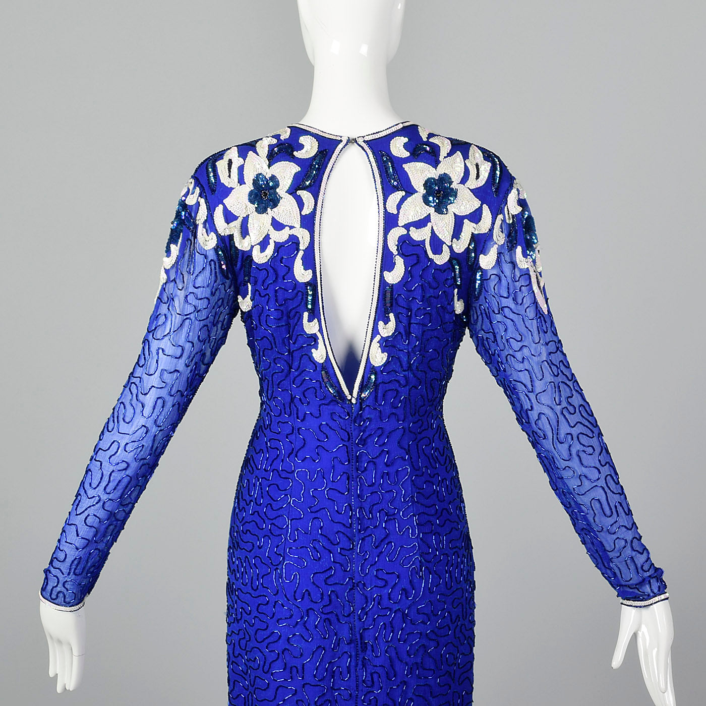 1980s Blue Beaded Evening Dress