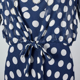 1970s Navy Dress with White Polka Dots