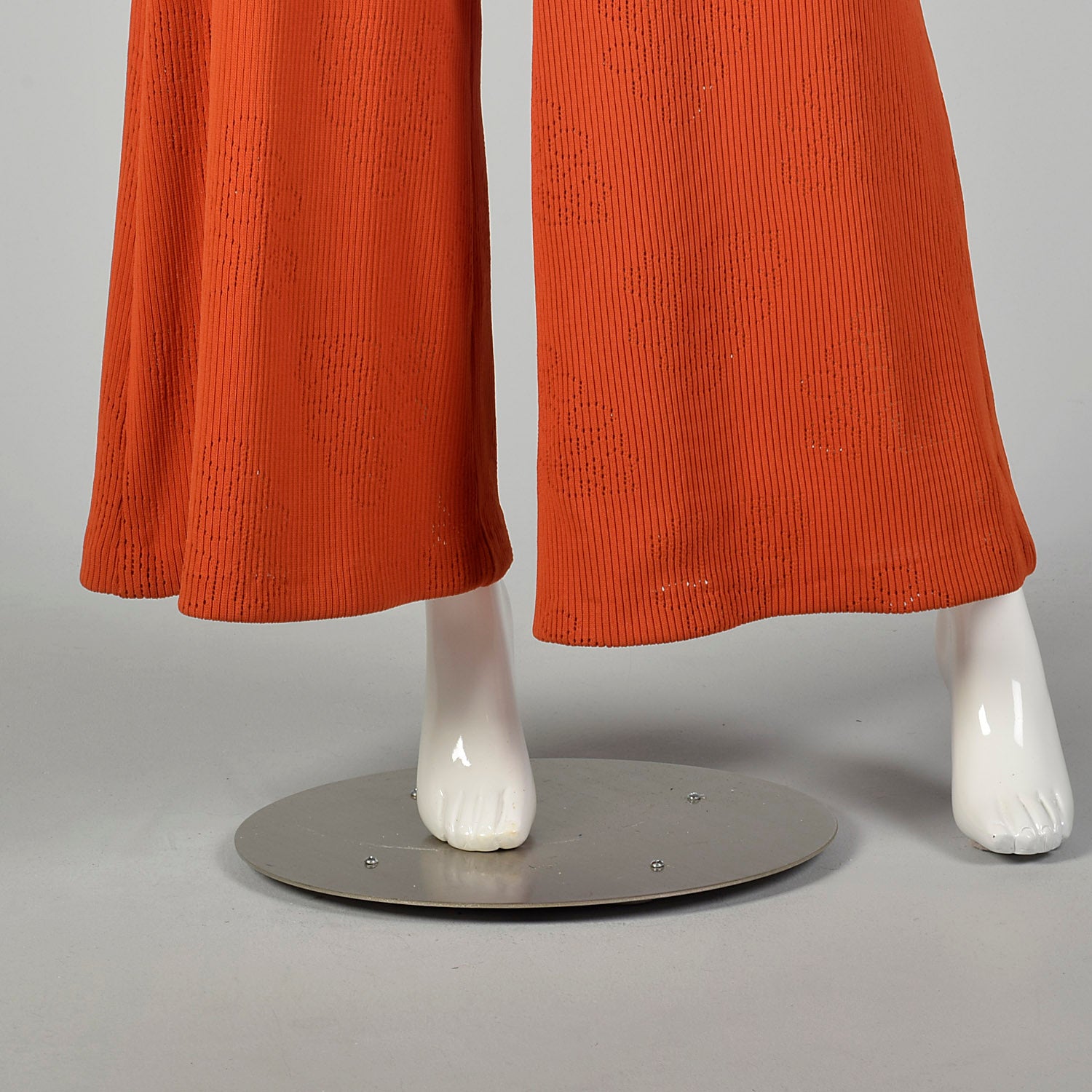 Small 1970s Wide Leg Orange Ribbed Knit Jumpsuit Sexy Tieback Waist