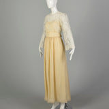 Small 1970s William Pearson Dress Cream Lace Bell Sleeve Bohemian Bridal Wedding