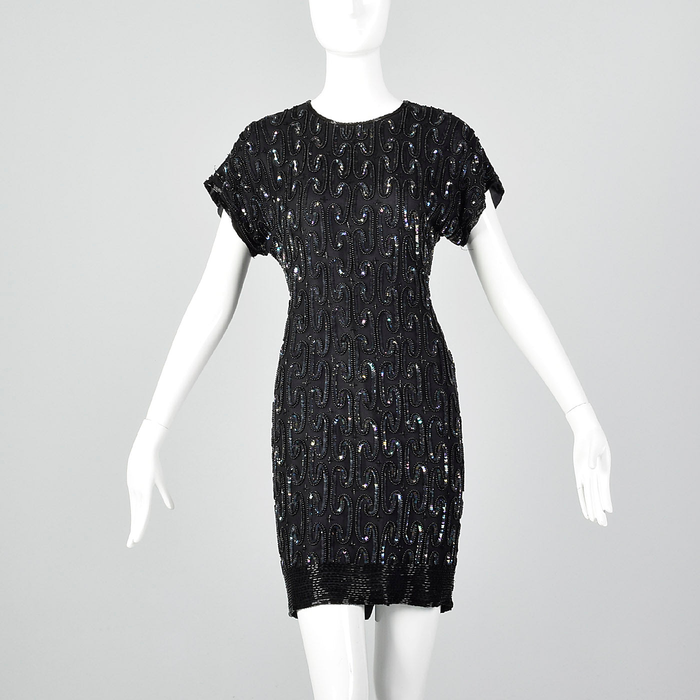 1990s Black Beaded Cocktail Dress Style & Salvage 1990s Black Beaded Cocktail Dress Style & Salvage