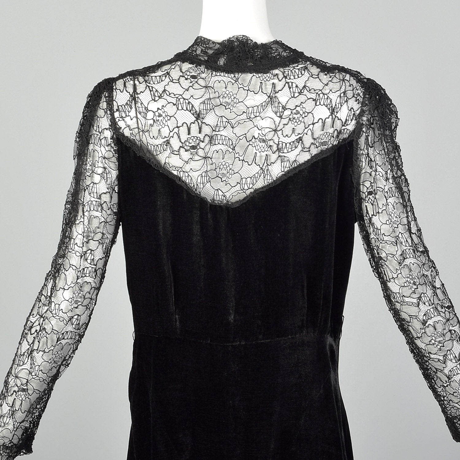 Medium 1930s Velvet Dress with Sheer Lace Top