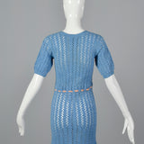 1930s Blue Crochet Dress with Ribbon Belt