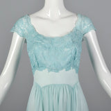 1950s Vanity Fair Blue Nightgown with Lace Shelf Bust
