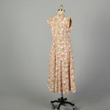 XL 1950s Day Dress Floral Cotton Pink Shirtwaist Lightweight Fit and Flare