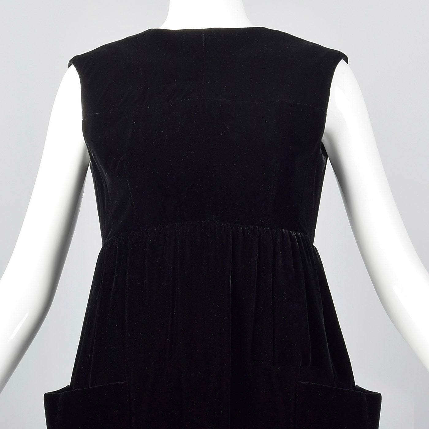 1960s Geoffrey Beene Black Velvet Wrap Dress with Large Patch Pockets