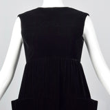 1960s Geoffrey Beene Black Velvet Wrap Dress with Large Patch Pockets