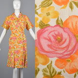1960s Orange Floral Cotton Wrap Dress