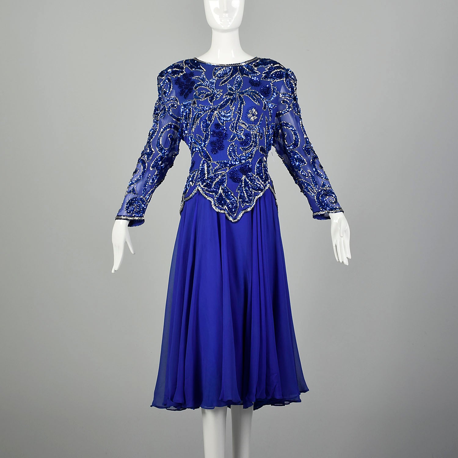 XXL Royal Blue Silk Beaded Evening Cocktail Dress Semi Formal Long Sle Style & Salvage XXL Royal Blue Silk Beaded Evening Cocktail Dress Semi Formal Long Sle Style & Salvage