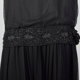 1920s Black Silk Chiffon Dress with Steel Beads
