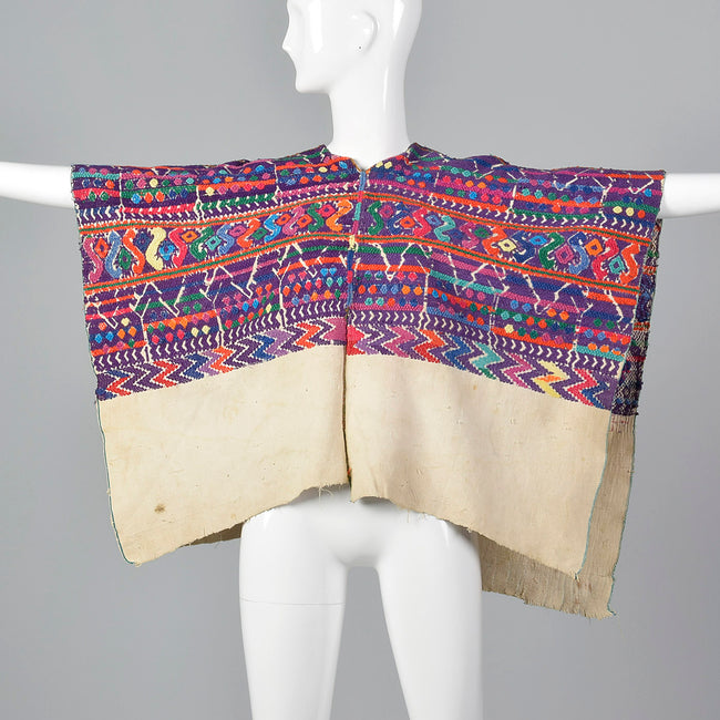 1930s Bohemian Hand Loomed Cotton Huipil Poncho
