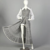 Small 1970s Romper Black and White Checkered Lace Overskirt Sheer Longsleeves