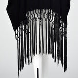 1990s Black Velvet Wrap with Knotted Fringe