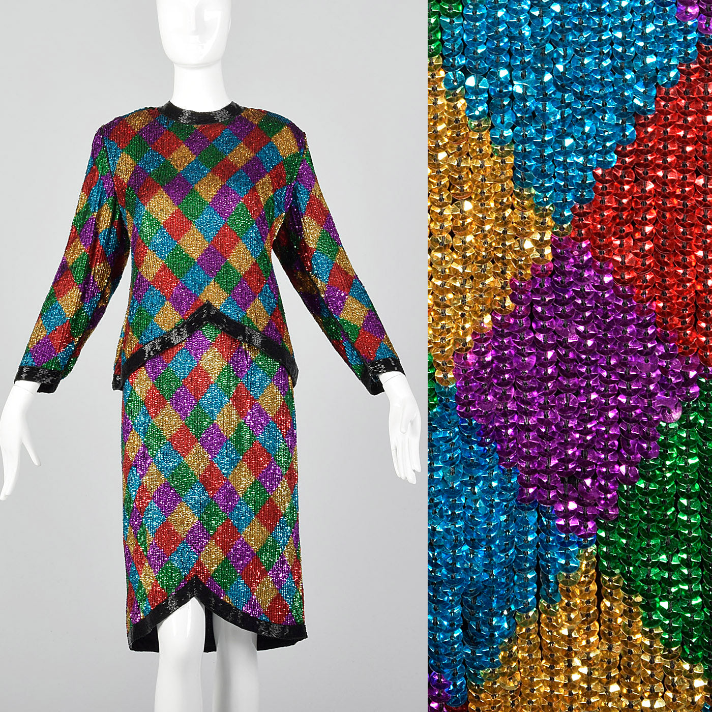 1990s Sequin Two Piece Skirt Set