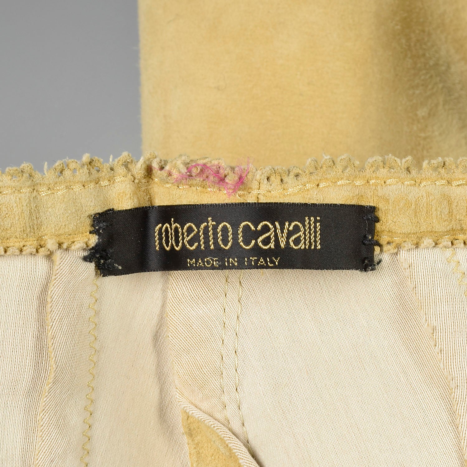 XS 2000s Pants Roberto Cavalli Designer Tan Suede Stretch Leather Lace Up