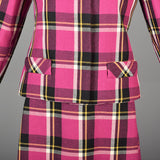 1960s Christian Mann for Marquise Plaid Two Piece Dress and Jacket Set