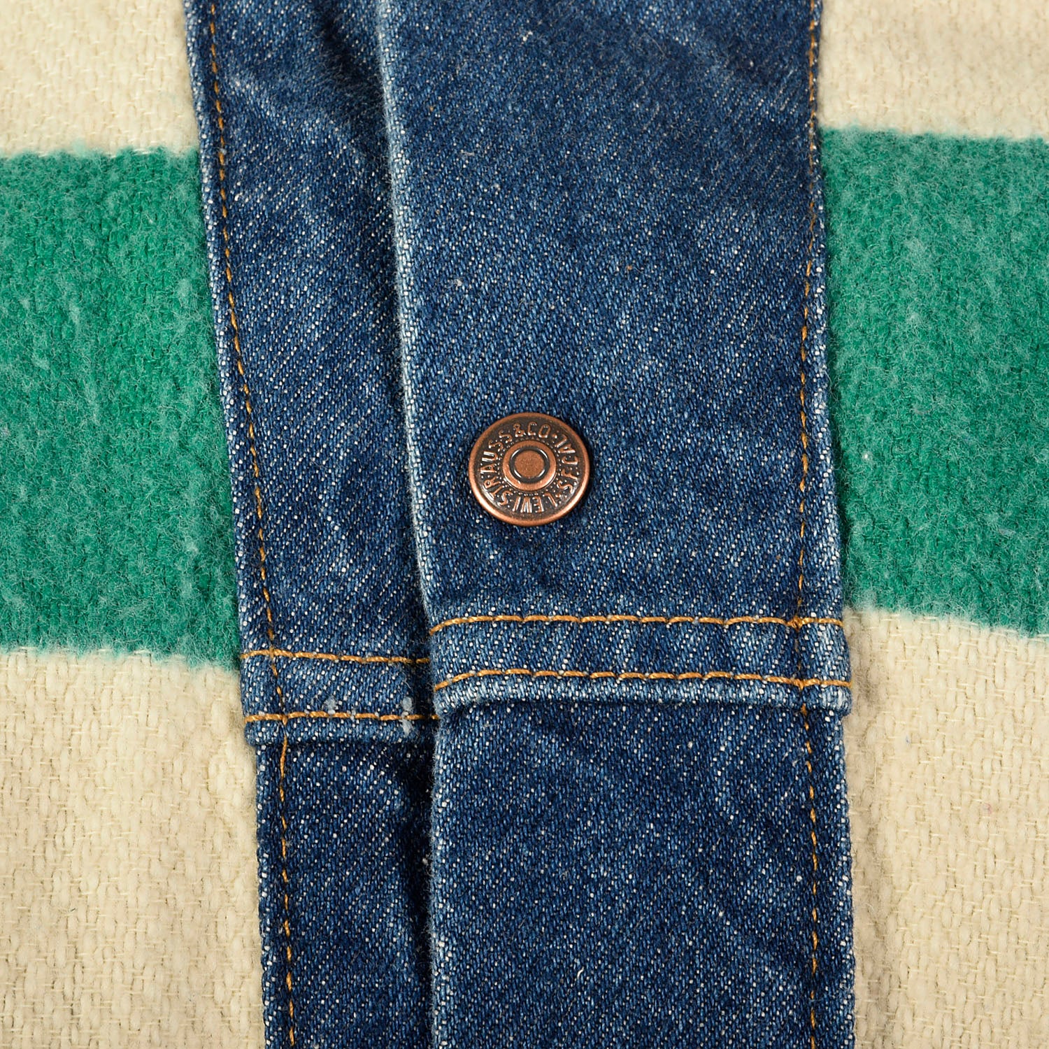 Large Levis Hudson Bay Striped Blanket Lined Denim Reversible Jean Jacket Winter Outerwear
