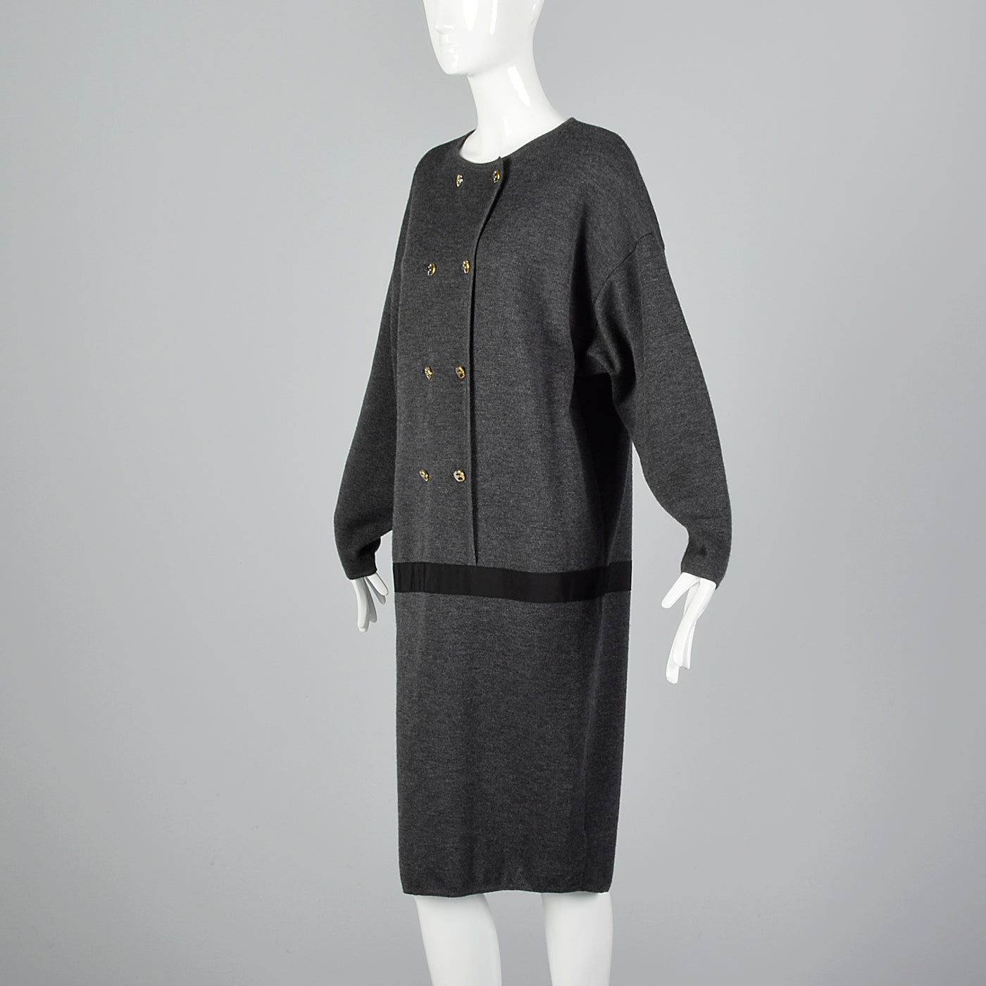 1980s Ferragamo Gray Sweater Dress with Signature Buttons