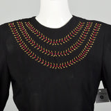 XS 1940s Little Black Dress Rayon Studs Quarter Length Sleeve