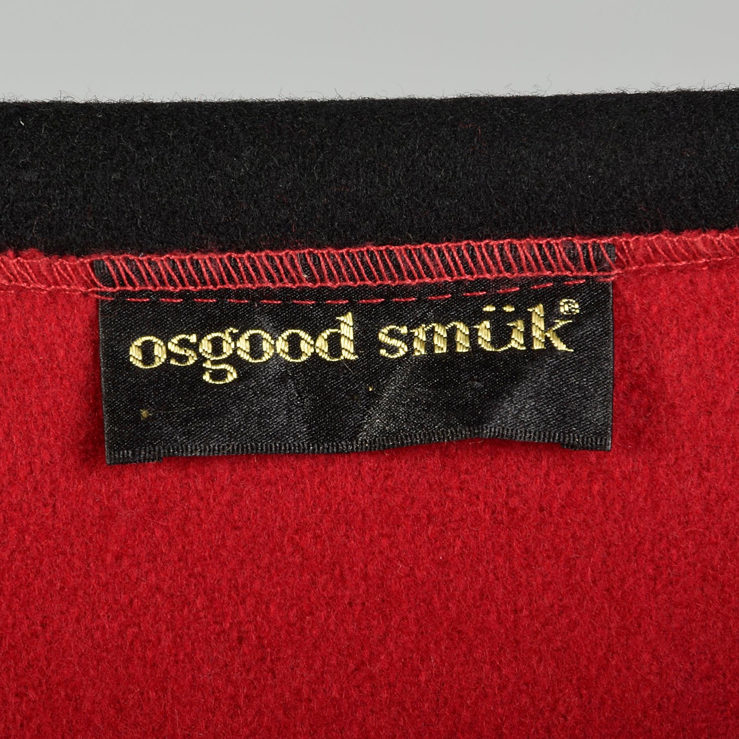 OSFM 1980s Osgood Smuk Red Wool Swing Cloak Leather Appliqué