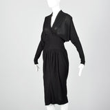 1950s Black Dolman Sleeve Dress with Unique Texture