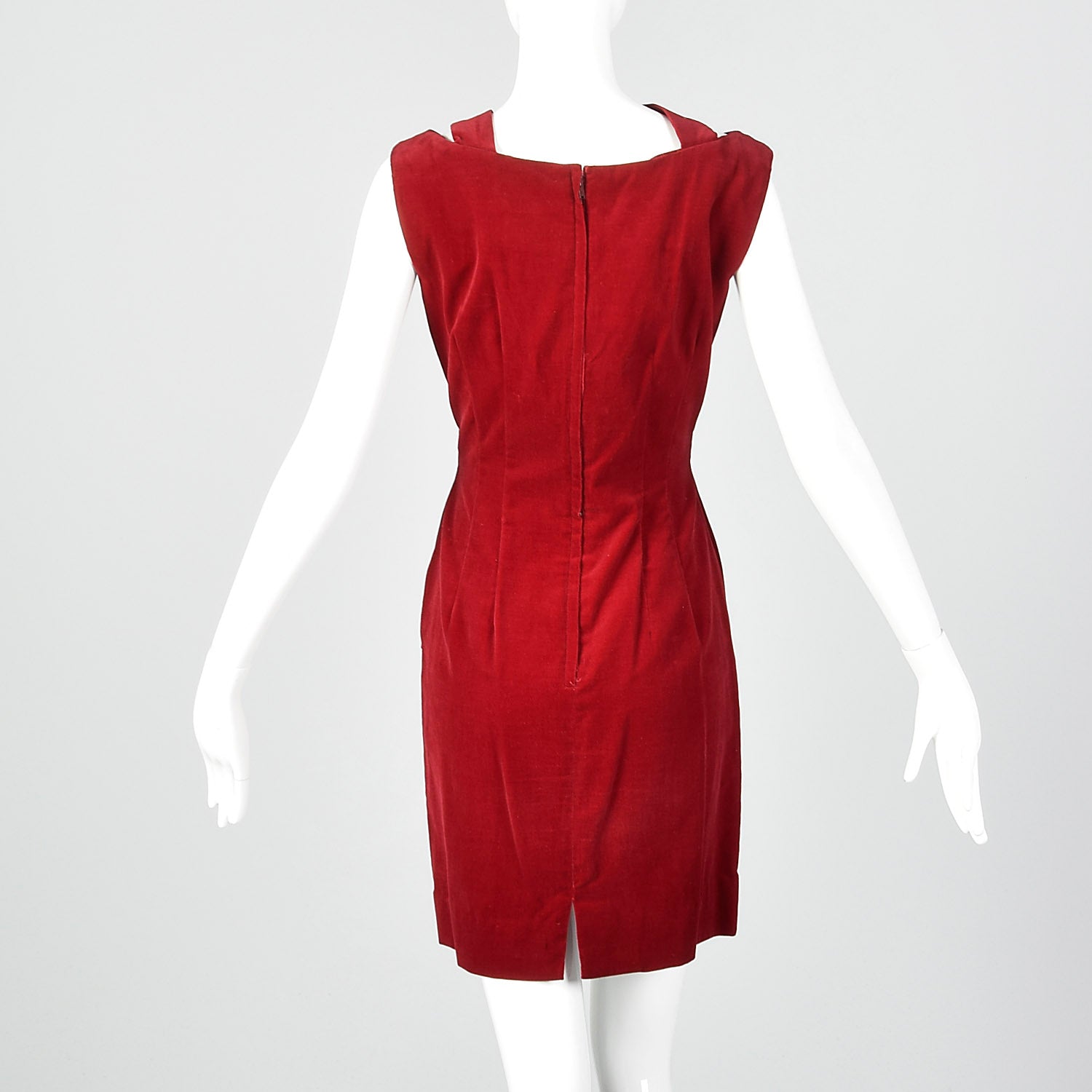 1960s Red Velvet Dress with Asymmetrical Neckline