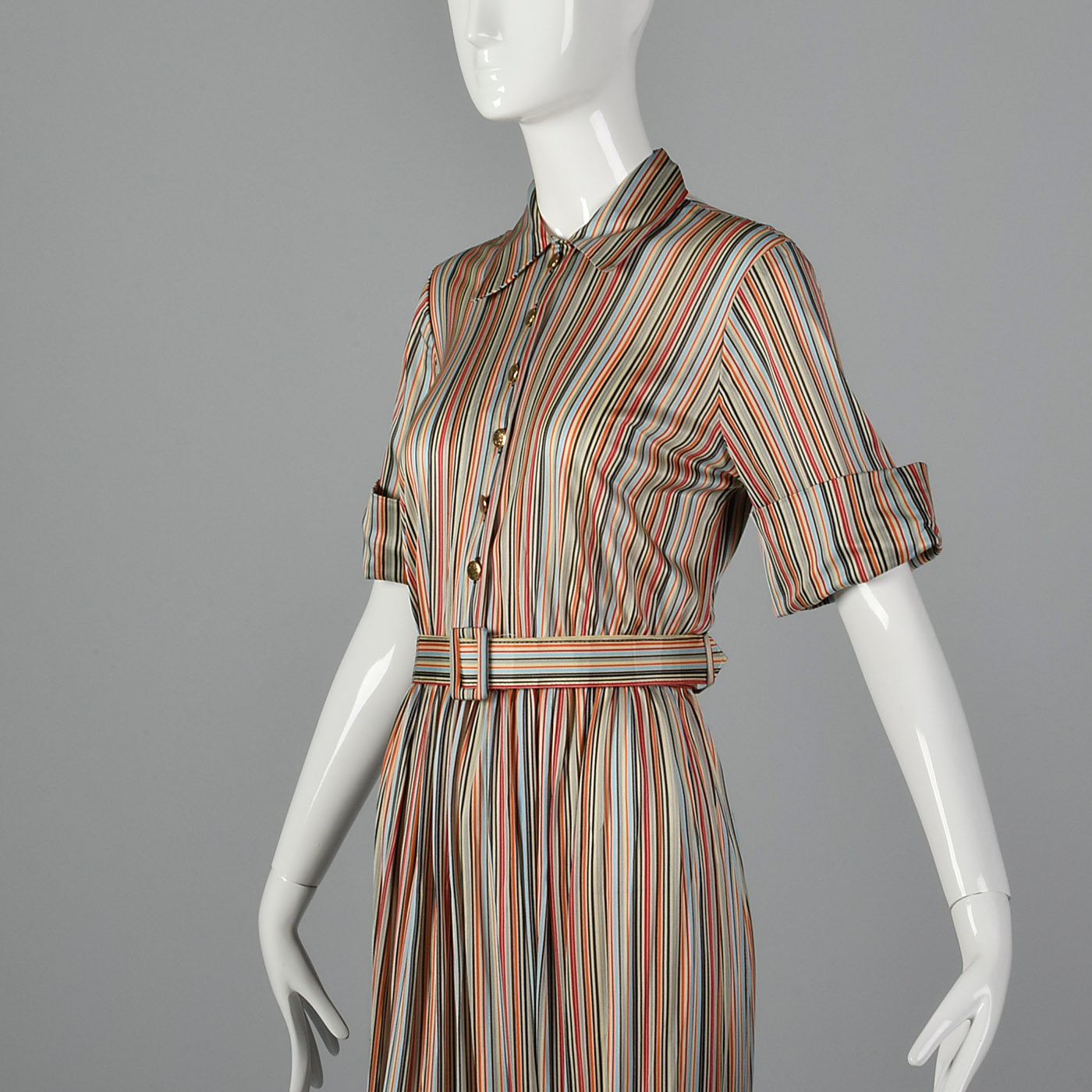 1940s Silky Knit Stripe Dress with Monogram Buttons
