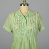 1950s Sheer Green Dress with Ruffle Bodice