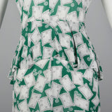 XS 1940s Novelty Print Peplum Dress