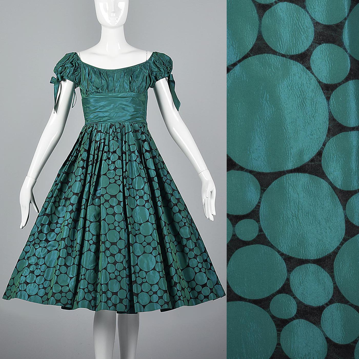 1950s Flocked Polkadot Party Dress