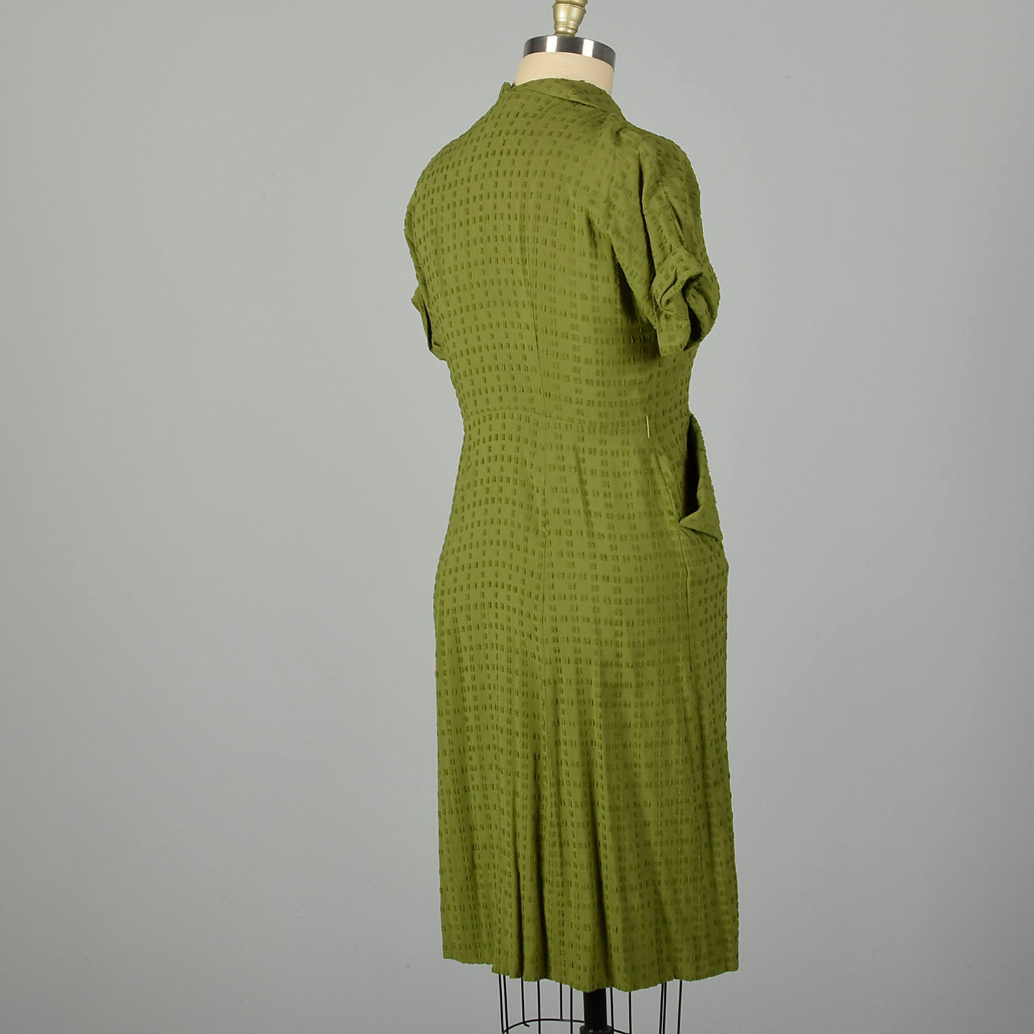 XL 1950s Green Rayon Day Dress Casual Short Sleeve