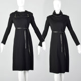 1970s Bonnie Cashin Black Wool Dress with Convertible Collar