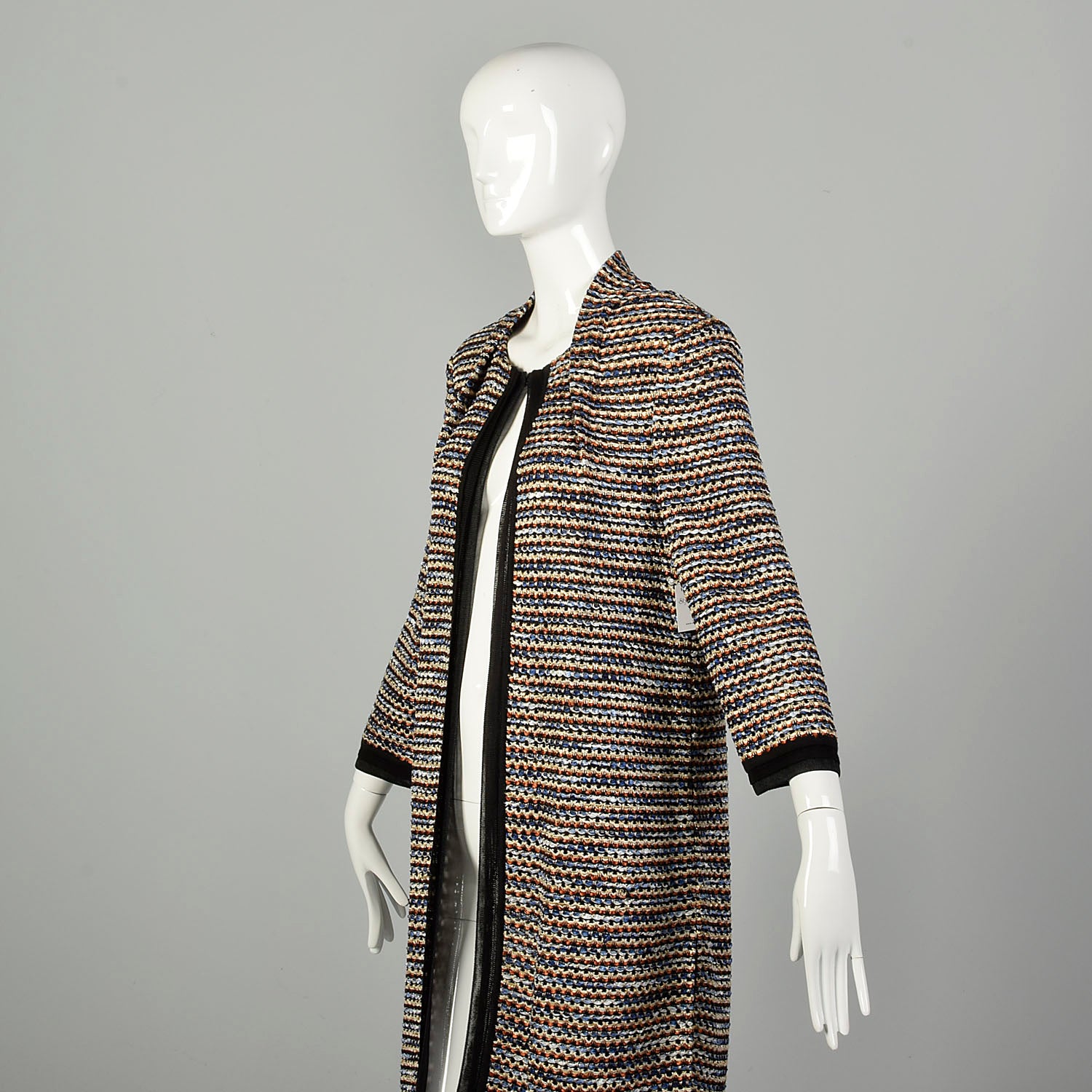 Small-Medium 2010s St.John Couture Sweater Loose Clutch Coat Multicolor Stripe Jacket